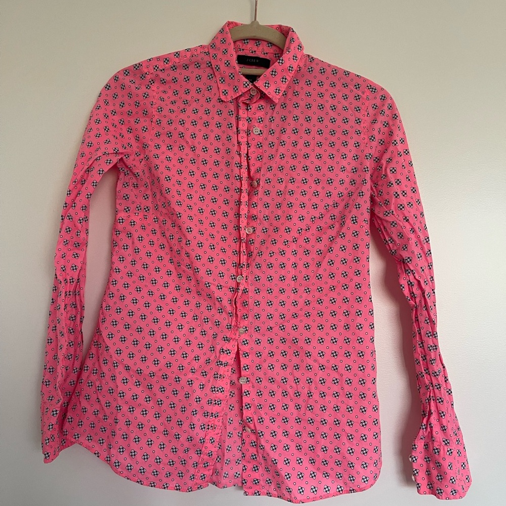 J. Crew Pink and Black Patterned Casual Shirt